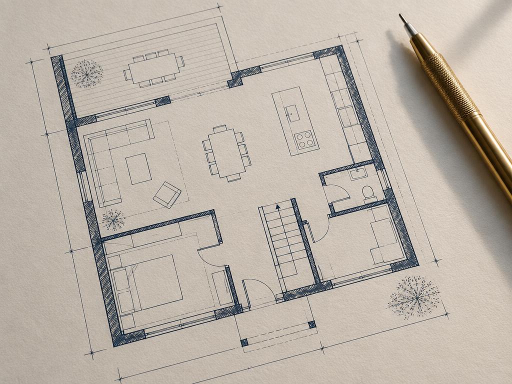 Close-up of a minimal architectural floor plan drawing